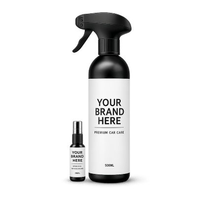 Private label car care spray van 500 ml en auto parfum spray van 15 ml onder eigen merk voor bedrijven.
