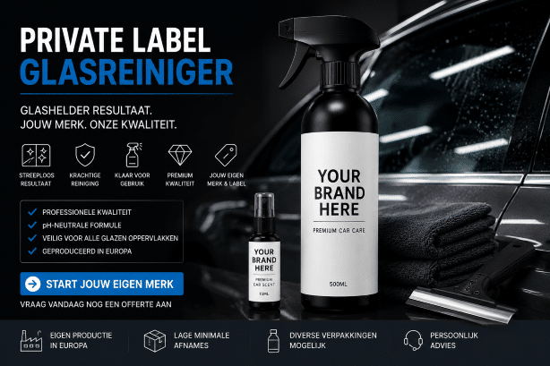 Private label interieurreiniger onder eigen merk voor professionele autoverzorging.