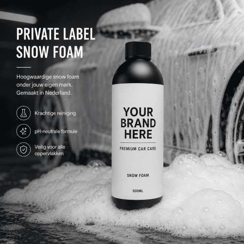 Private Label Snow Foam onder eigen merk laten produceren in Nederland met gepersonaliseerde 500 ml verpakking.